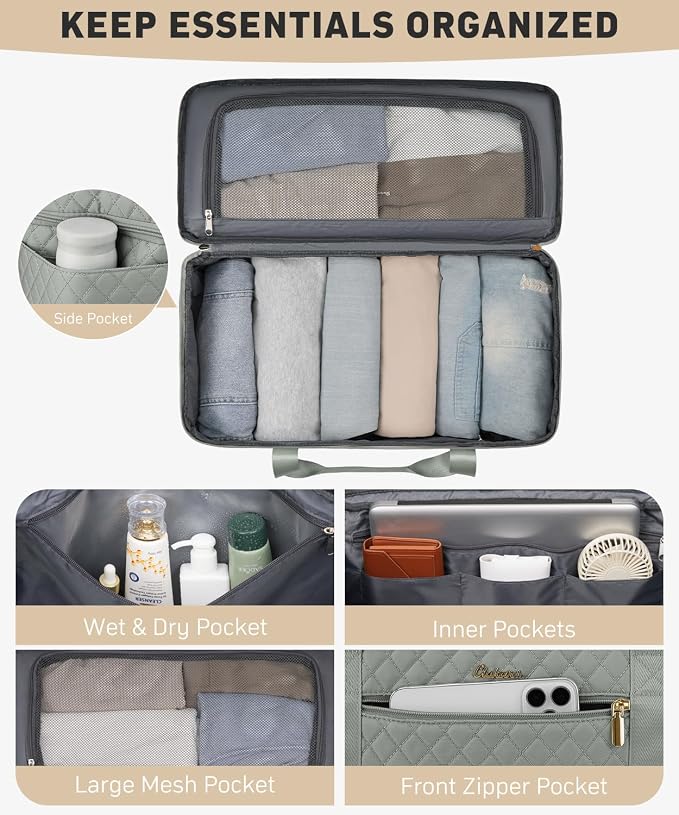 Weekender Bags for Women, Wide Open Large Travel Duffle Bag with Shoe Compartment, Overnight Hospital Bag For Women Labor Delivery, Carry on Bag Personal Item Travel Bag with Wet Pocket (Dark Green)