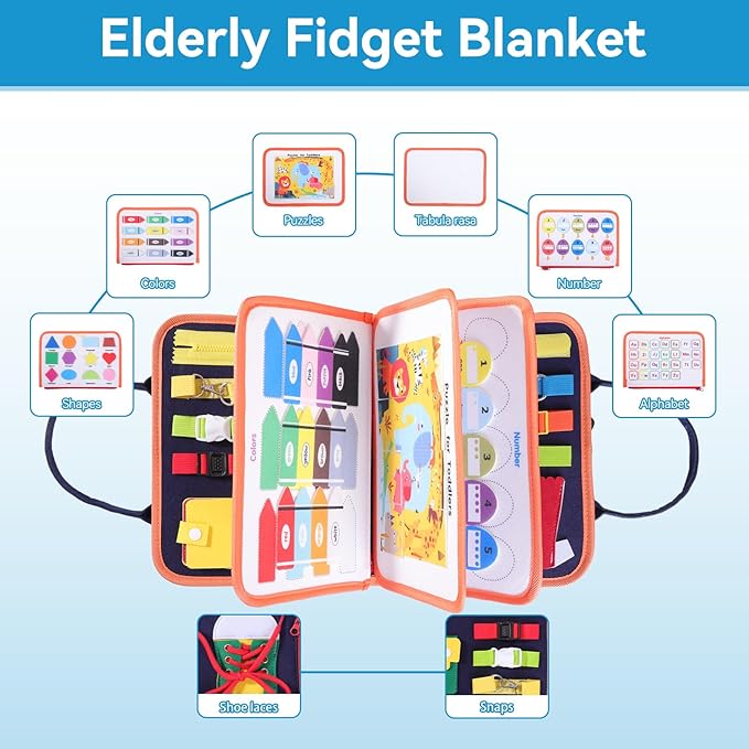 Fidget Blanket for Dementia Adults & Seniors - Alzheimer's Activities Sensory Board for Anxiety Relief & Sensory Stimulation, Busy Board for Autism