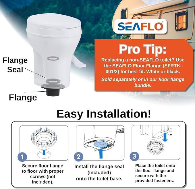 SEAFLO RV Toilet with Sprayer Attachment - White, 18.4” Residential Height, Gravity Flush Foot Pedal Camper Toilet Soft Close Seat Elongated Bowl Motorhome, 4-Year Warranty, SFRTPH-01-02