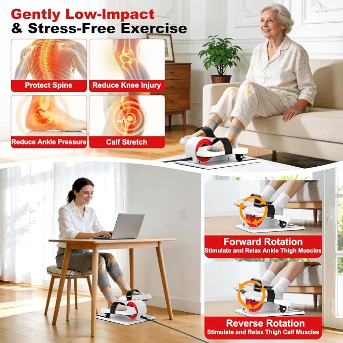 TDH Under Desk Elliptical Machine,Electric Leg Exerciser as Seen on Tv for Senior Adult,Portable Quiet Pedal Exerciser While Sitting with 12 Adjustable Speed Auto&HR Mode for Home Office