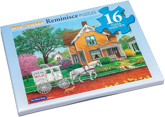 Bits and Pieces Value Set of 3 Large Piece Puzzles for Seniors, 10 in. x 13 in. Lighthouse, Birds, Milk Cart - 16 pc Extra Large Pieces Puzzles for Dementia Seniors, Alzheimer Puzzle Memory Aids