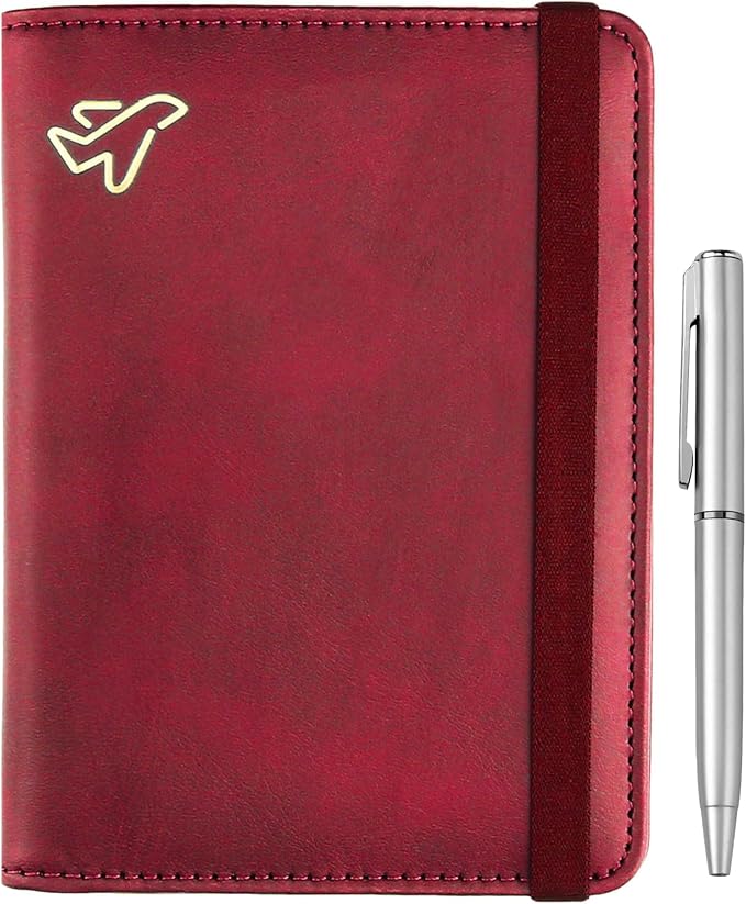 WALNEW Passport Holder for Travel, RFID Passport Wallet, Travel Essentials | PU Leather Passport Cover Case with Pen Holder, Travel Must Haves Accessories, Passport Book Holder for Women Men