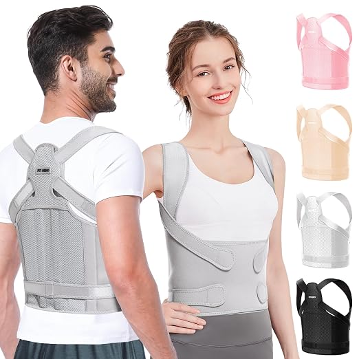 Fit Geno Back Brace Posture Corrector for Women and Men, Shoulder Straightener, Adjustable Full Back Support, Upper and Lower Back Pain Relief - Scoliosis, Hunchback, Thoracic, Spine Corrector (L)