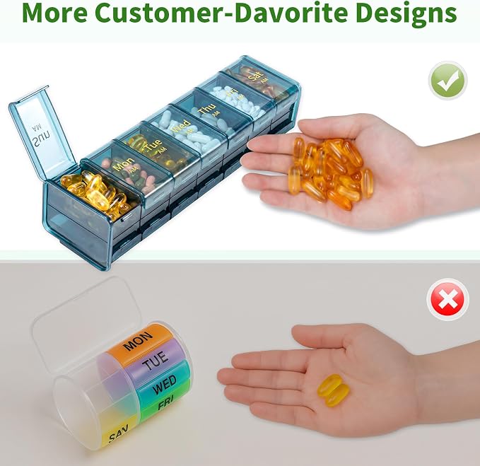 Daviky Extra Large Weekly Pill Organizer 2 Times a Day, XXL Pill Box 7 Day with AM PM Large Compartments, BPA-Free Daily Medicine Case, Jumbo Pill Holder for Fish Oils, Vitamins & Supplements