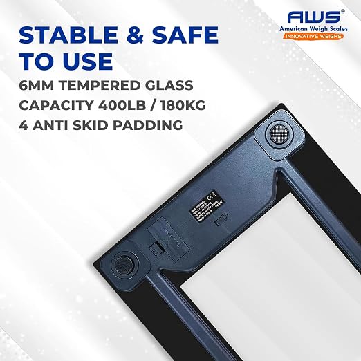 AWS Digital Bathroom Scale 400 lb Capacity | Clear Tempered Glass Body Weight Scale with Large Display | Low-Profile Modern Design, High Accuracy & Step-On Technology