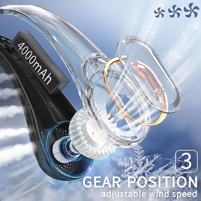 FrSara Portable Fan,Personal Neck Fans that Blow Cold Air,Upgraded 4000mAh | Long Endurance,Upgraded air volume,Easier to Use,360° Cooling,No Hair Twisting,Non-Slip Material,Rechargeable,3-Speed