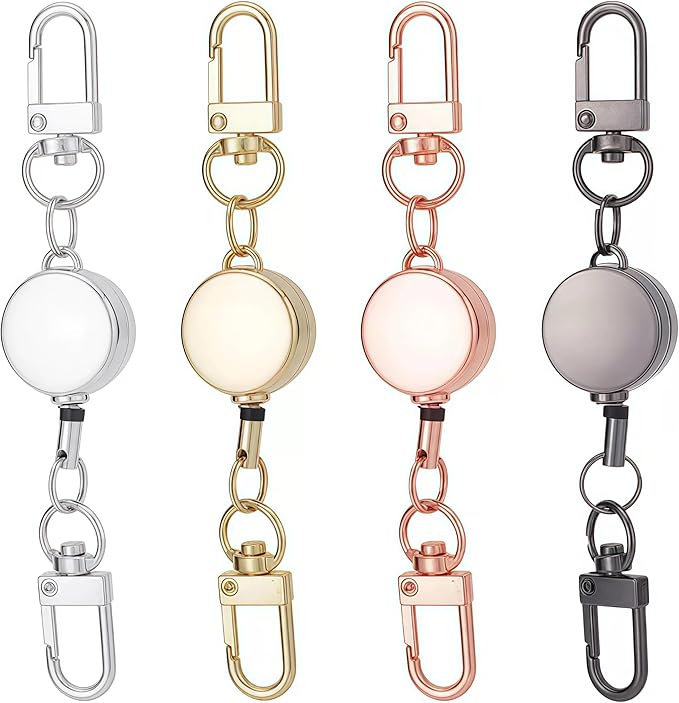 4 PCS Retractable Keychain,Key Chain Ring Badge Holder, Stretchable Hanging Lanyard with Carabiner Hook