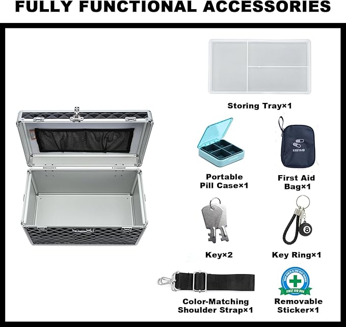 Storage Box with Key Lock, Lockable Medicine Storage Box, Empty First Aid Box, Security Lock Box, Multipurpose Locking Box for Home and Outdoor Use (Black,X-Large)