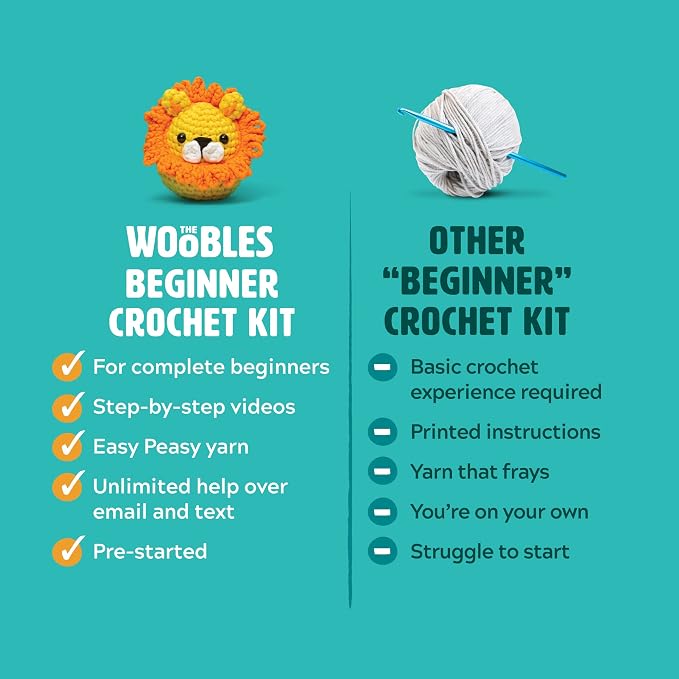 The Woobles Crochet Kit Bundle for Beginners (Penguin, Chick, Fox, Bunny) | As seen on Shark Tank, Includes: Easy Peasy Yarn, pre-started pieces, hooks, safety eyes, stuffing, video tutorials