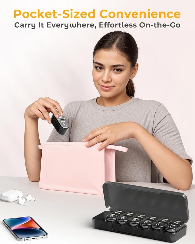 AM & PM Pill Organizer 7 Days, Weekly Pill Case 2 Times a Day, Pill Box 7 Day, Medicine Pill Organizer for Travel, Vitamins, Fish Oils, Supplements