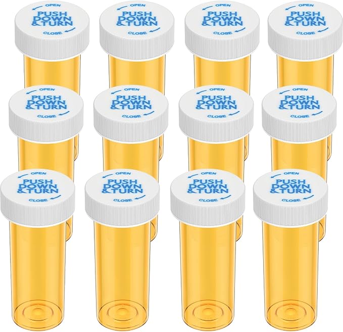 Urekt Empty Plastic Medicine Pill Bottles with Child Resistant Caps (12 Pack), 8 Dram Small Prescription Vial Medicine Containers Travel Pill Bottles Clear Pill Case Organizers