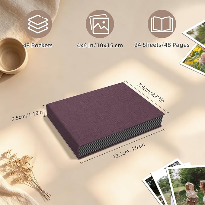 Popotop Photo Album 4x6 48 Pockets for Wedding Gifts,Linen Hardcover Picture Albums for Family Anniversary Baby Vacation Pictures
