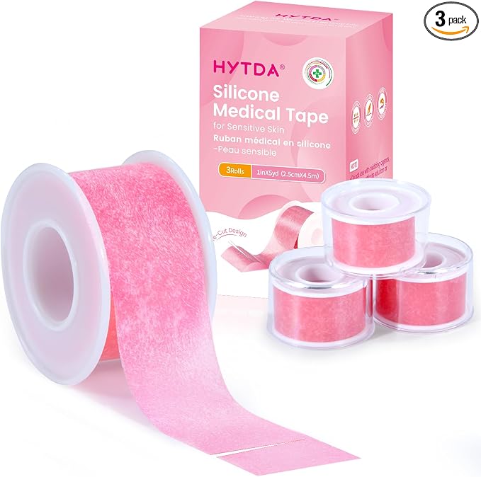Silicone Medical Tape -1 in × 5 yds (3 Roll) Waterproof Tape for Sensitive Skin Wound Care, Latex-Free, Painless Removal, Reusable for Gauze Pads and First Aid