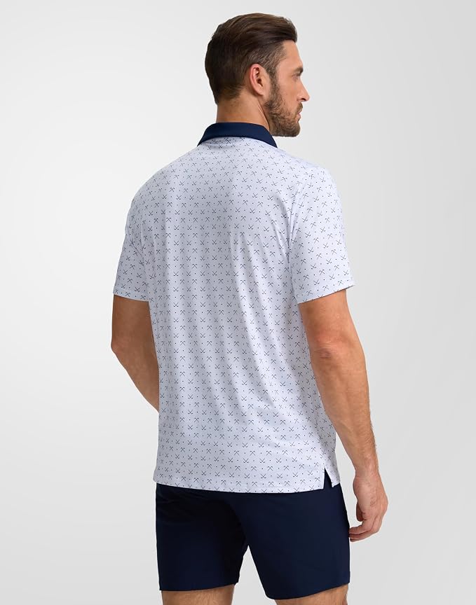 Obla Mens Golf Polo Shirts Short Sleeve Dry Fit Performance Moisture Wicking Casual Print Collared Golf Shirts for Men