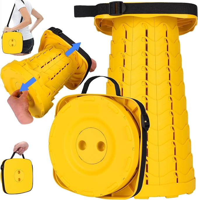 Fishboy Upgraded Collapsible Stool, 400lbs Max Weight, Lightweight But Sturdy, Portable Retractable Folding Telescoping Foldable Camping Stool for Adults Outdoor Fishing Hiking BBQ
