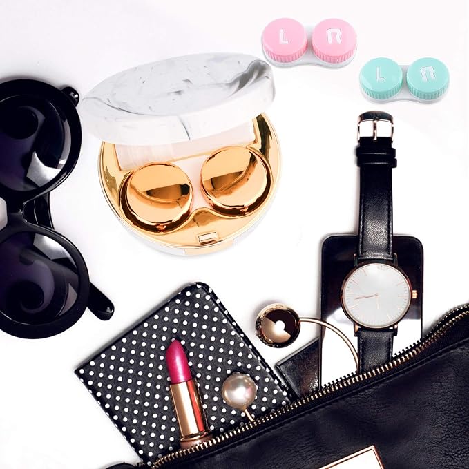 cauyuan Cute Contact Lens Case Portable Travel Box | with Mirror Tweezers Remover Tool Solution Bottle for Office and Outdoor