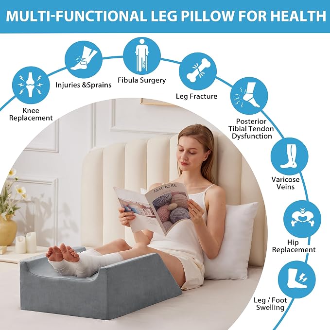 MEGCXIT Double Leg Elevation Pillows for After Surgery, Memory Foam Leg Elevating Pillow, Leg Pillow Elevation Blood Circulation, Knee Pillow Wedge Pillow for Back Knee Hip Ankle Pain Relief, Grey