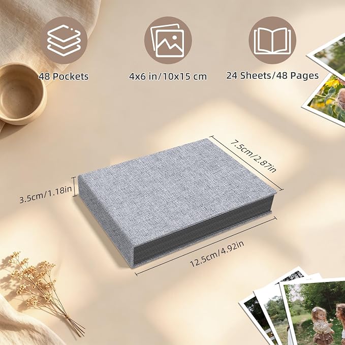 Popotop Photo Album 4x6 48 Pockets for Wedding Gifts,Linen Hardcover Picture Albums for Family Anniversary Baby Vacation Pictures