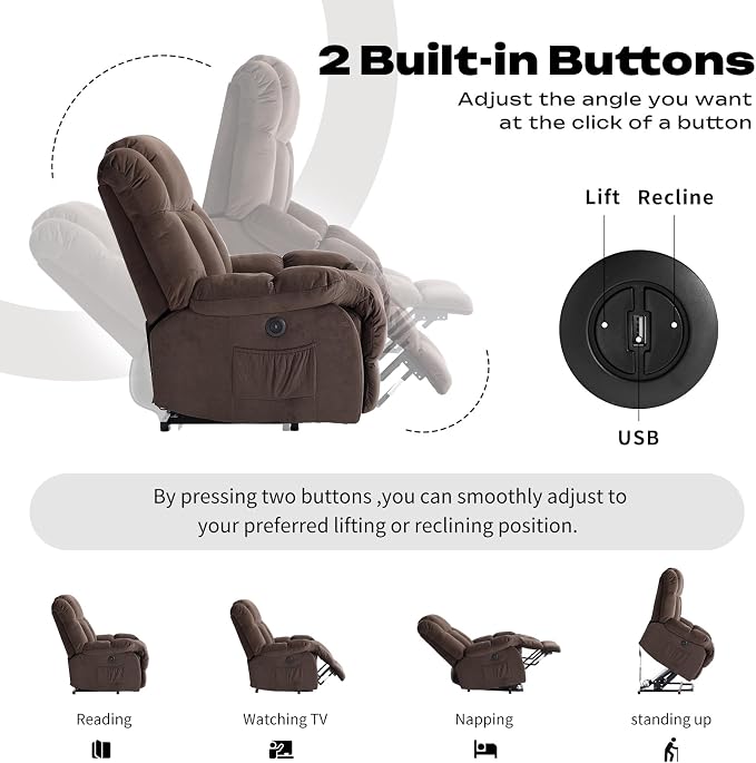 Power Lift Electric Recliner Chair for Elderly- Heavy Duty and Safety Motion Reclining Mechanism-Antiskid Fabric Sofa for Living Room, Chocolate