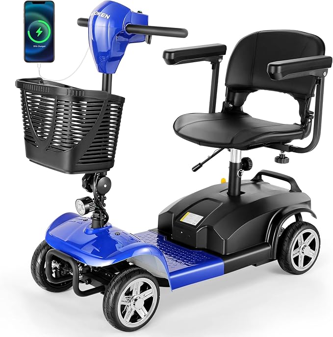 Wooken Mobility Scooters for Seniors, Adults, 4 Wheels Foldable Powered Mobility Scooter 264 lbs All Terrain, Compact Heavy Duty Electric Powered Wheelchair with Seat for Travel, Smart Safety System