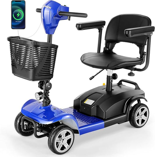 Wooken Mobility Scooters for Seniors, Adults, 4 Wheels Foldable Powered Mobility Scooter 264 lbs All Terrain, Compact Heavy Duty Electric Powered Wheelchair with Seat for Travel, Smart Safety System