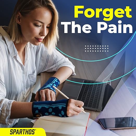 Sparthos Wrist Support Sleeves (Pair) – Compression Wrist Brace for Men and Women - Carpal Tunnel Tendonitis Arthritis Pain Relief Recovery from Wrist Pain, Strains, Sprains, Bursitis (Blue-S)
