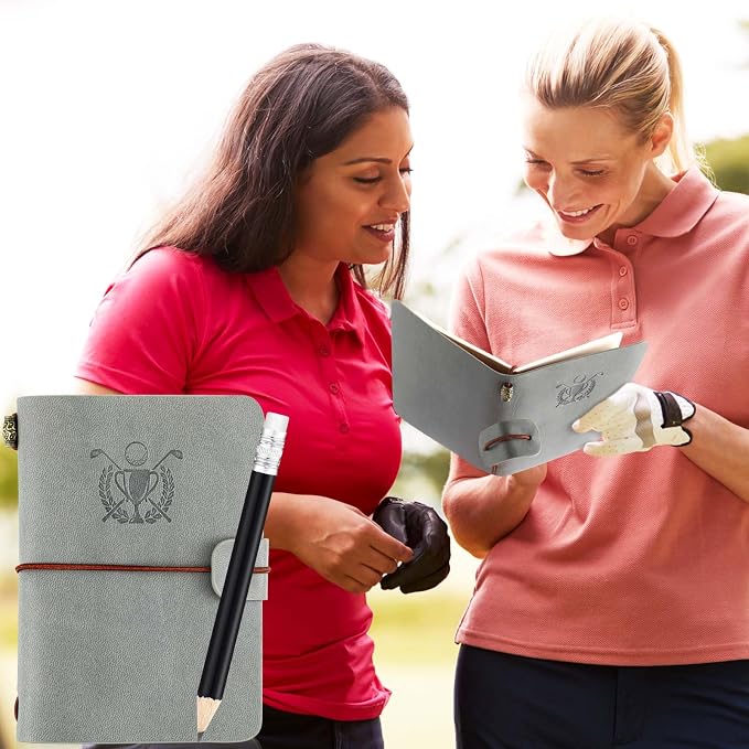 Yexiya Golf Scorecard Book with Pencil, Leather Golf Journal Scorecard Holder Accessories Notebook Log Pocket Score Cart Book Gift for Men Golfers, Sports and Outdoor Club Accessories