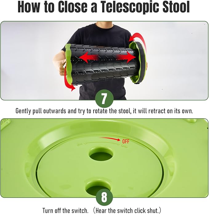 Doseno Portable Collapsible Stool, Pop Up Stool, Retractable Camping Seat | Height range 2.4-17.5 in; thickened PP, 2 lb design and shoulder strap for fishing, hiking, BBQ, travel, and outdoor use.