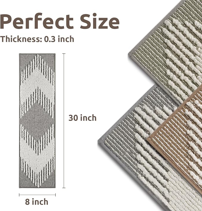 PADOOR 7PC Stair-Treads Non Slip, 3D Peel and Stick Stair Treads for Wooden Steps Indoor, Stair-Carpet Treads Washable Reusable Adhesive Stair-Runner Rugs for Kids and Dogs 8"x30" Grey