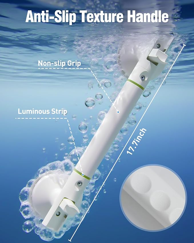 17.7 Inch Grab Bars for Shower, 2 Pack | Shower Handles for Elderly Suction | No-Drill Bathroom Safety Bars for Seniors & Handicap Assist