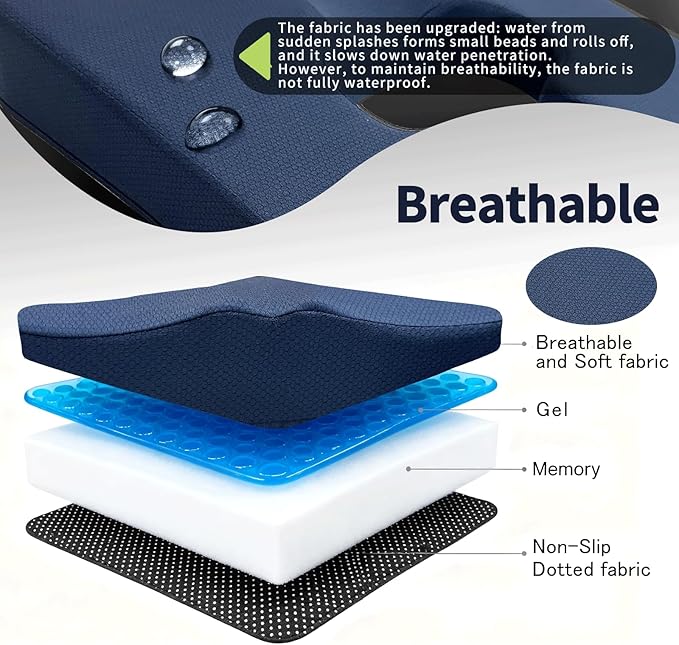 Gel Wheelchair Seat Cushion,Bed Sore Cushions for Butt,hemorrhoid Pillow,Sciatica,Back,Coccyx,Pressure Sore/Ulcer Pain Relief Butt Pillow,Ergonomic Chair Cushion, Anti-Slip&Washable Cover(Blue)