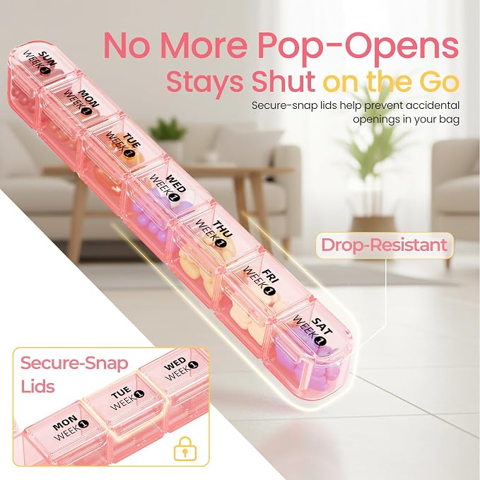 Betife Monthly Pill Organizer 1 Time a Day, Pill Box 28 Day, XXL Pill Case | Compact & portable , Easy Open , Airtight , Dual protection ,Large capacity