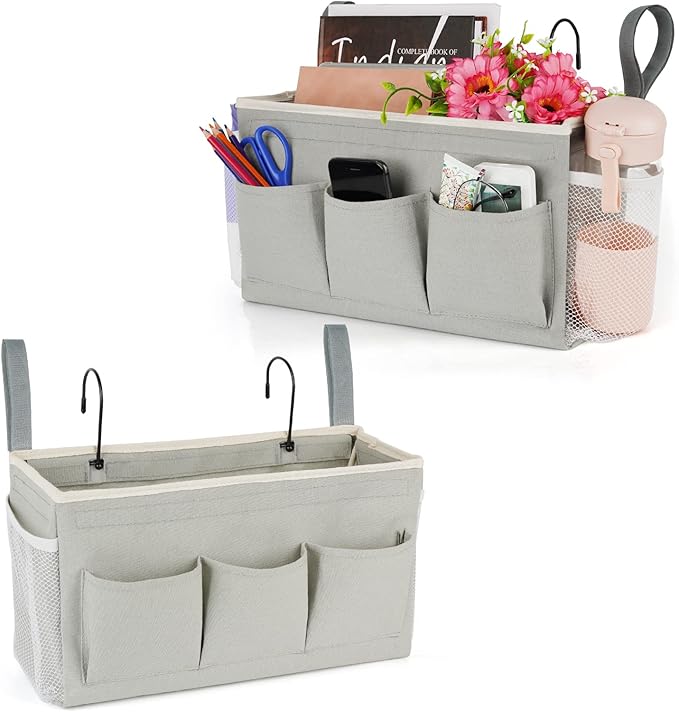 Lilithye Bedside Caddy, Bedside Storage Bag Hanging Organizer for Bunk Bed | Bed Caddy with Fixed Straps and Water Bottle Holder for Home, College Dorm, Bunk Bed, Hospital Bed and Crib Bed Rails