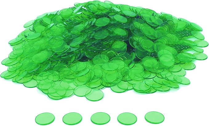 GSE Games & Sports Expert Green Bingo Chips, 5,000 Pieces 3/4-Inch High-Contrast Transparent Counting Chips for Bingo Games, Parties