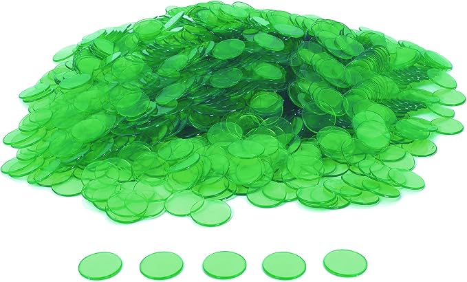 GSE Games & Sports Expert Green Bingo Chips, 1,000 Pieces 3/4-Inch High-Contrast Transparent Counting Chips for Bingo Games, Parties