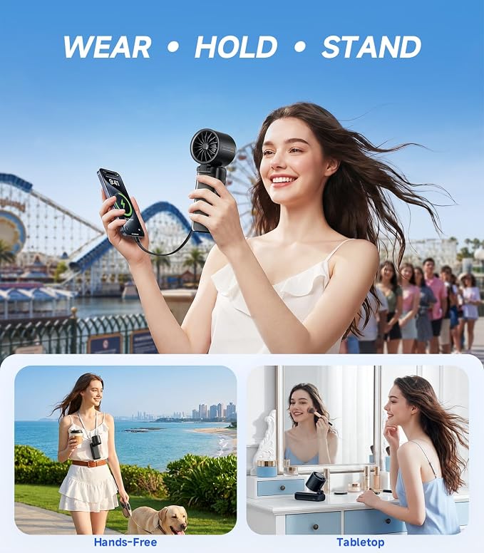 Turbo Handheld Portable Fan, 15000mAh Rechargeable Personal Fan | 100-speed Turbo Airflow up to 15m/s, up to 40H Runtime, Built-in Type-C 5V/2A Output, Display and Foldable Carry for Gift