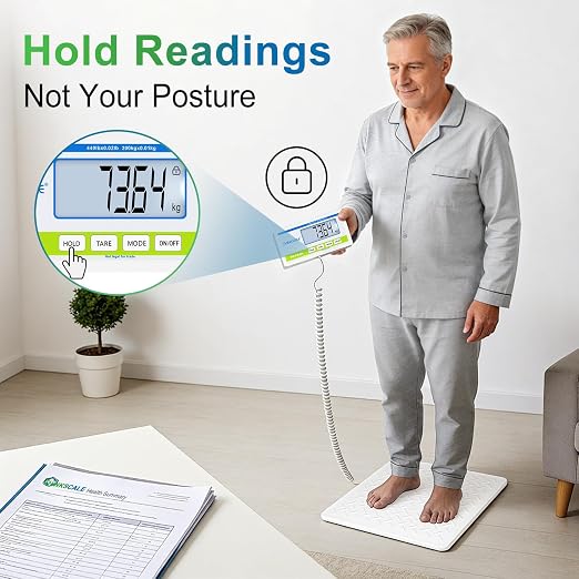THINKSCALE Medical Grade Floor Scale 440lbs –10g High Precision (0.02lb)–Extra Large Backlit Display–Portable Body Weight Scale for Home, Hospital, Physician, Gym & Bariatric Use– KG/LB