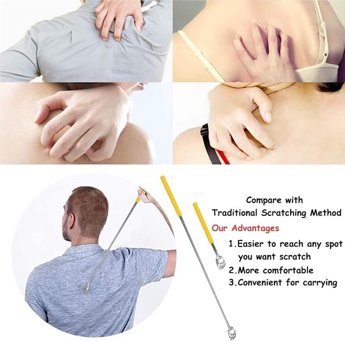 WOVTE Back Scratcher, Bear Claw Telescopic Back Scratcher Stainless Steel Back Massager, Back Scratcher for Men Women Gifts for Men Stocking Stuffers for Men Women Mens Gifts(Yellow)