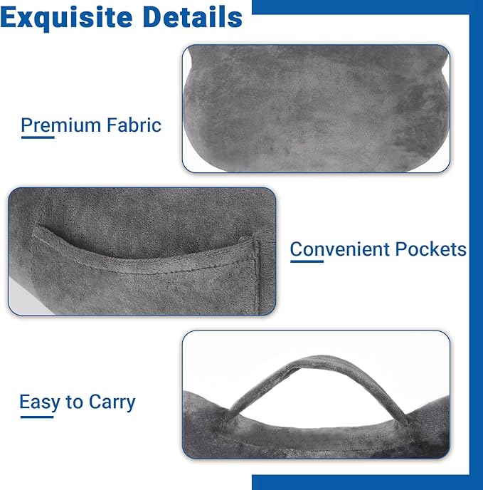 Reading Pillow, Back Pillow with Pockets for Bed Sitting Up, Large Reading Pillows for Sitting in Bed Adult, Back Pillow for Reading/Resting