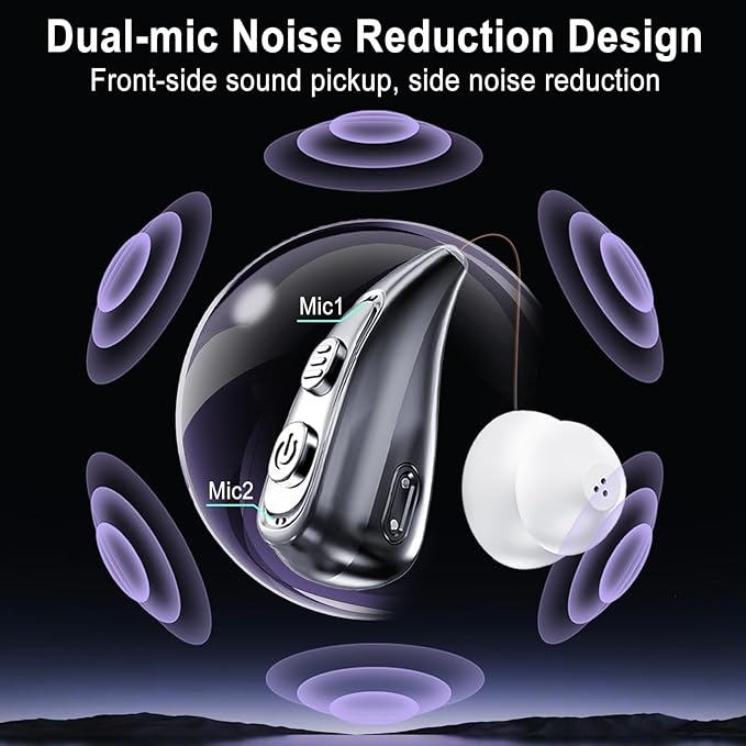 Hearing Aid for Seniors，OTC 32 Channel 5 Volume Hearing Amplifier with Rechargeable Case & Noise Cancelling Phones Sound Cleaner，Invisable Ergonomic Auto-On/Off Digital Hear Aid for Dryer Hear Loss