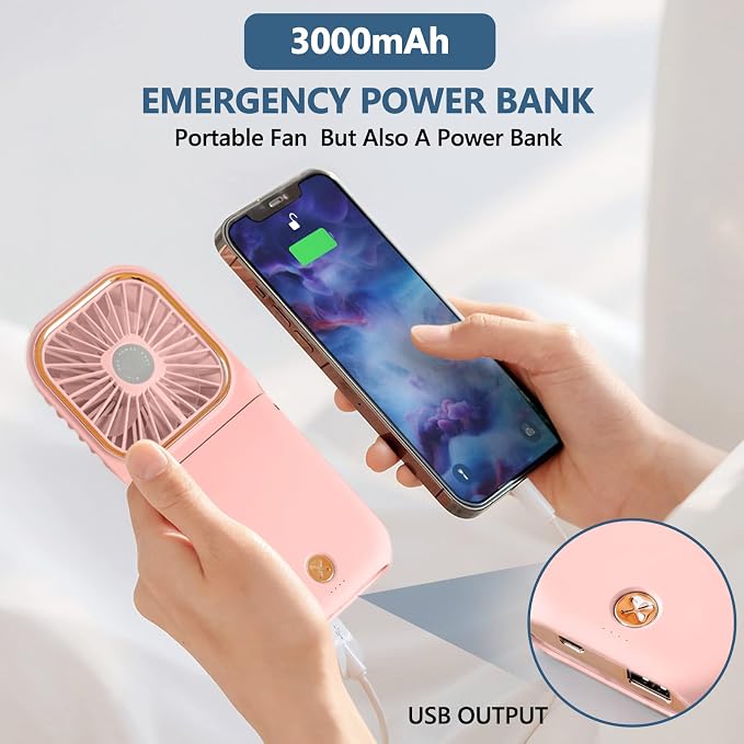Portable Neck Fan Mini Quiet Handheld Personal Foldable USB Rechargeable Fan with Phone Holder founction for Home Office Outdoor Travel, Hands Free Necklace Fans