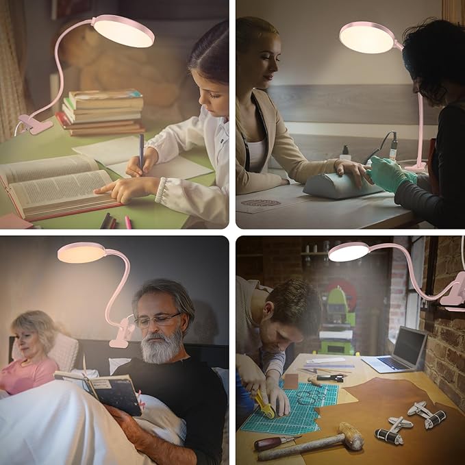 Reading Light with Remote, LED Desk Lamp Clip on [1H Timer & Nightlight] RA>95 Dimmable Flexible Gooseneck, Reading Lamp with Clamp for Table - 3.5'' (Adapter Included)