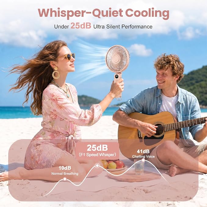 Portable Handheld Fan, 10000mAh Rechargeable 6-Inch Personal Fan for Travel | Ultra Quiet Foldable Desk Fan, 5-Speed Battery Operated Fan with Up to 40H Runtime and Digital Display for Travel and Makeup