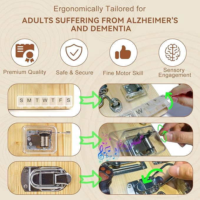 Dementia Activities for Seniors-Wooden Fidget Busy Board-Alzheimers Products for Elderly, Memory Games for Autism Adult Dementia Gadgets,Sensory ADHD Toys, Memory Care Activities for Elderly
