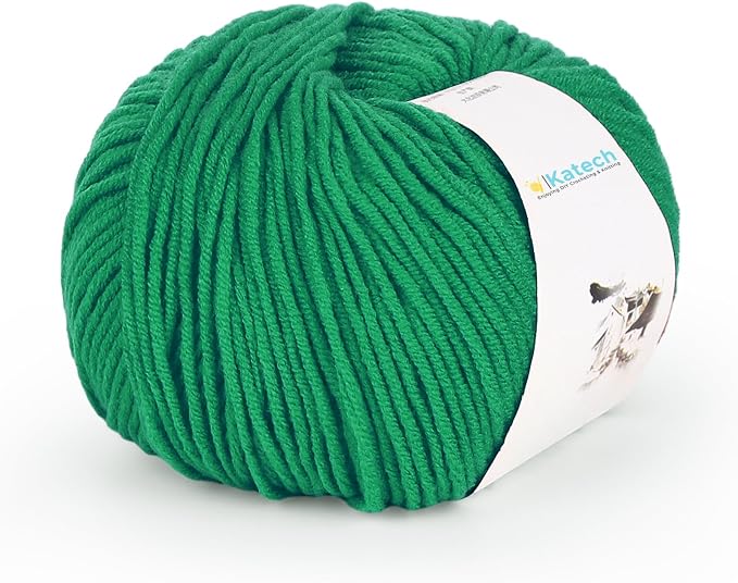 Katech Cotton Acrylic Blend Yarn for Crocheting-Crochet Yarn(Dark Green) | 55% Cotton 45% Acrylic#3 DK (Light)-Super Soft Milk Cotton Yarn-Great Crochet and Knitting Starter Kit for Colorful Craft