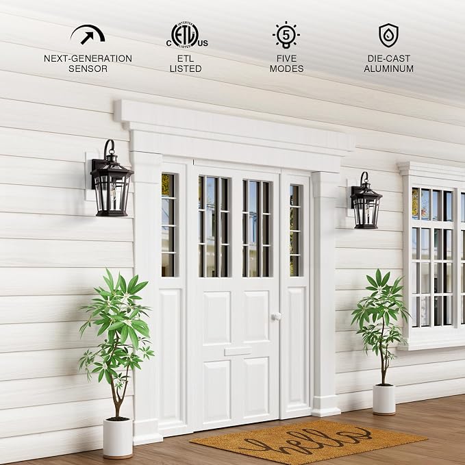 VIANIS Large Motion Sensor Porch Light, Dusk to Dawn Outdoor House Lights Wall Mount Sconce, Oil Rubbed Bronze Exterior Lighting Fixtures, 100% Anti-Rust Aluminum Outside Wall Lights for House, Garage