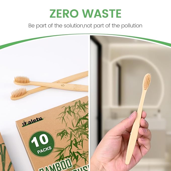 Bamboo Toothbrushes Soft Bristles 10 Pack, Biodegradable BPA Free Soft Bristles Toothbrushes for Adult, Eco-Friendly, Natural Wooden Organic Toothbrush