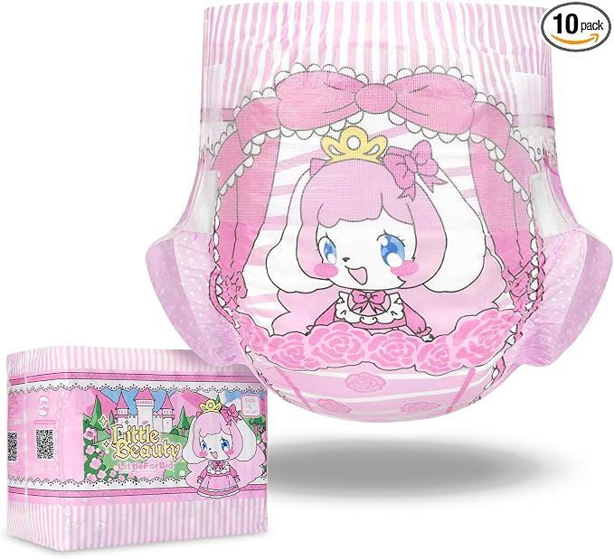 Littleforbig Adjustable Hook-and-Loop Fastener Closure Adult Printed Cloth Back Diaper 10 Pieces - Little Beauty (Large 36"-48")