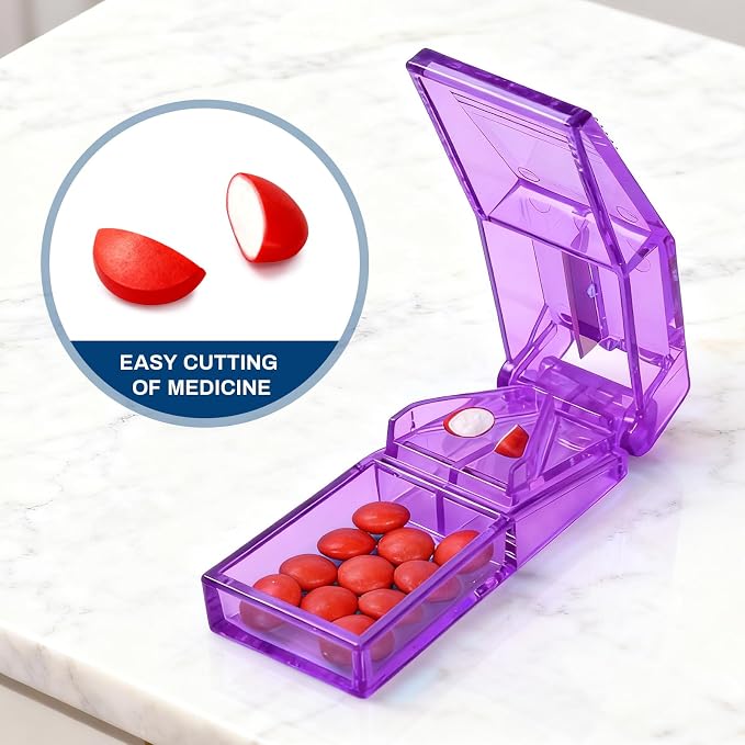 Ultrassist Pill Cutter and Splitter for Cutting Small or Large Pills, Accurate Medicine Splitter with Stainless Steel Blade, Transparent Vitamins Slicer Assorted Colors