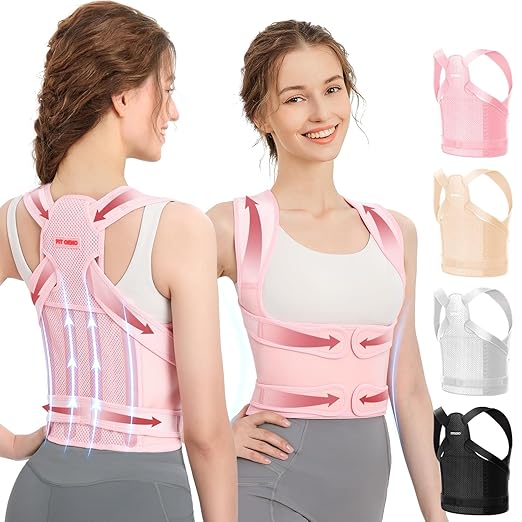Fit Geno Back Brace Posture Corrector for Women and Men, Shoulder Straightener, Adjustable Full Back Support, Upper and Lower Back Pain Relief - Scoliosis, Hunchback, Thoracic, Spine Corrector (L)